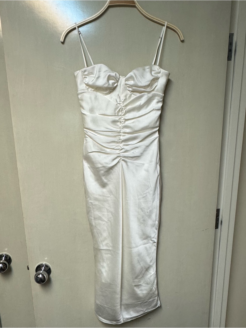 House of CB Flora Corset Dress Ivory satin midi dress